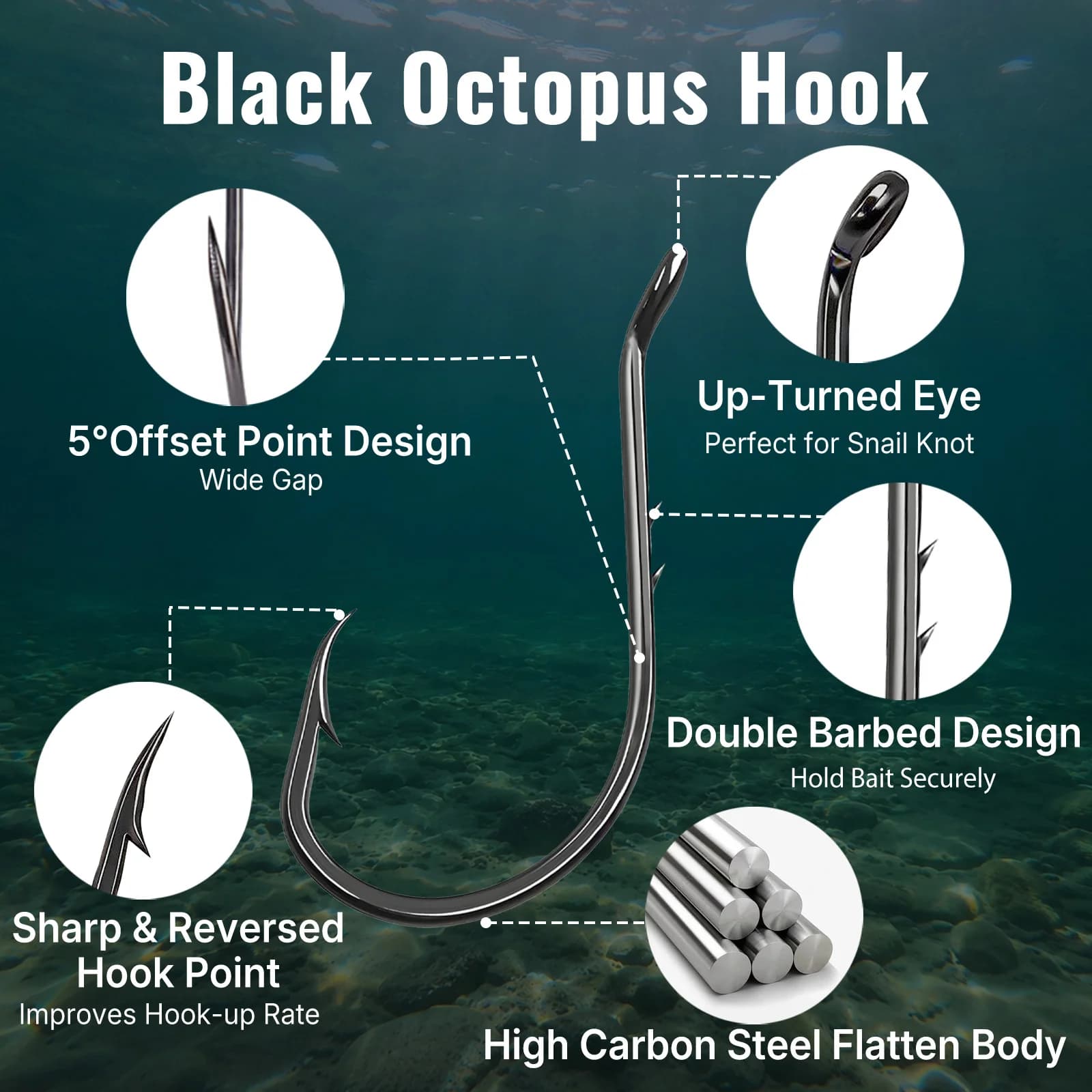 Гачки для черв'яків із широкою подовжатою формою (Octopus Baitholder), 50-200 шт