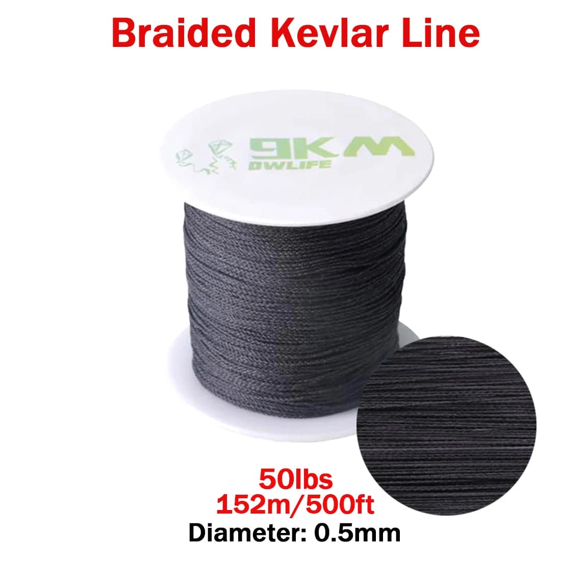 Чорний плетений шнур Kevlar, 50-2000 Lbs